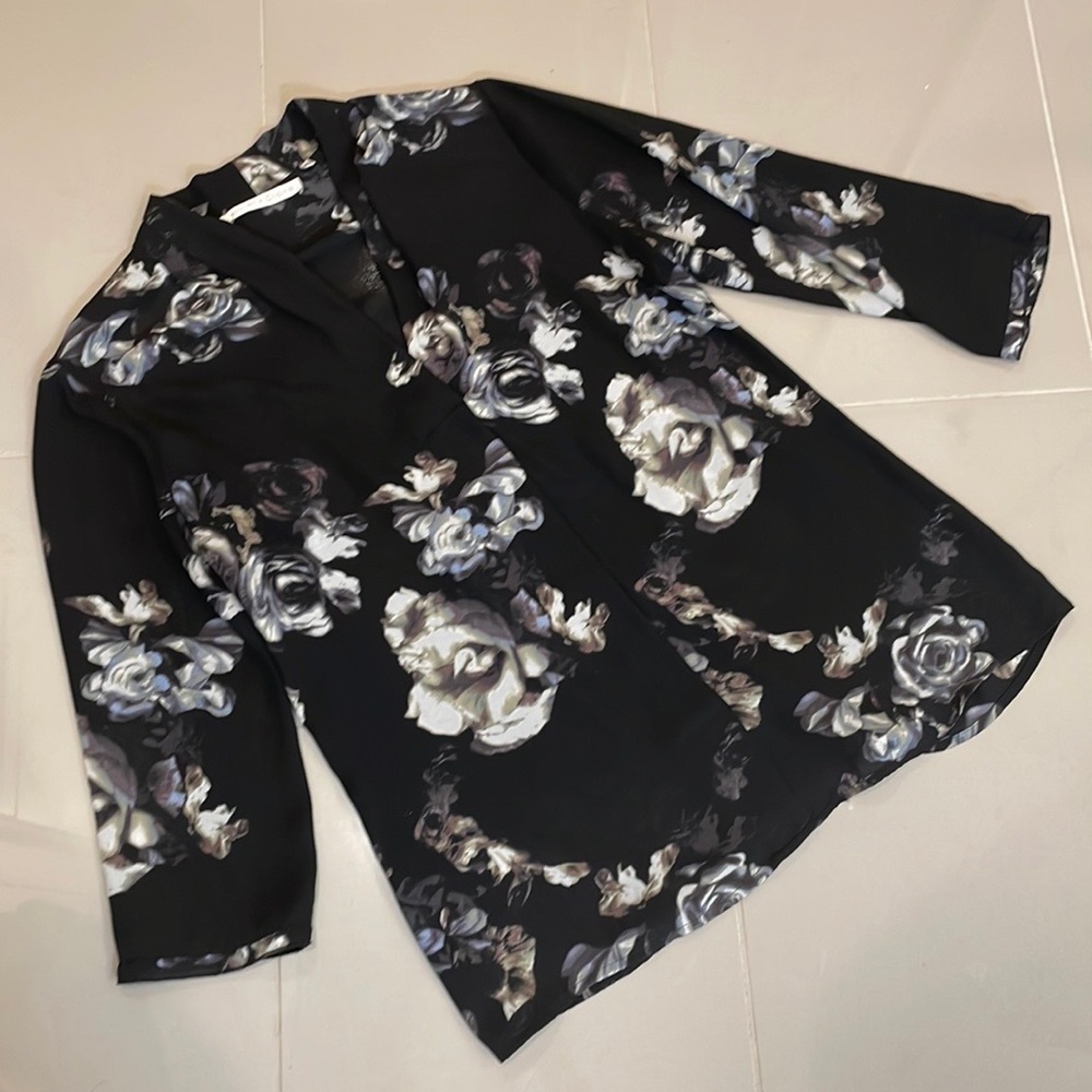 V-neck Black Floral Blouse